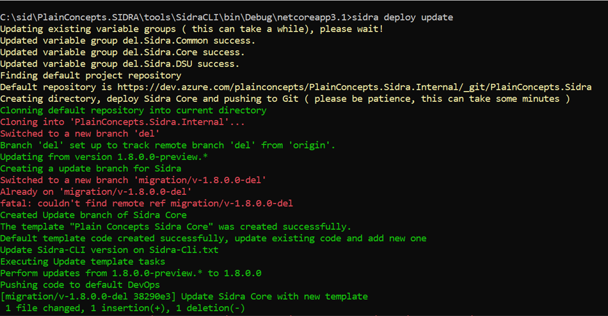 Sidra CLI Deploy Update Execution