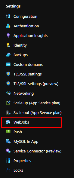 Settings App Service Webjob